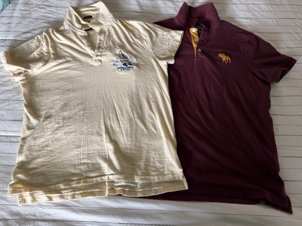 Abercrombie & Fitch | Vintage-Style Cream and Maroon Colored Polos